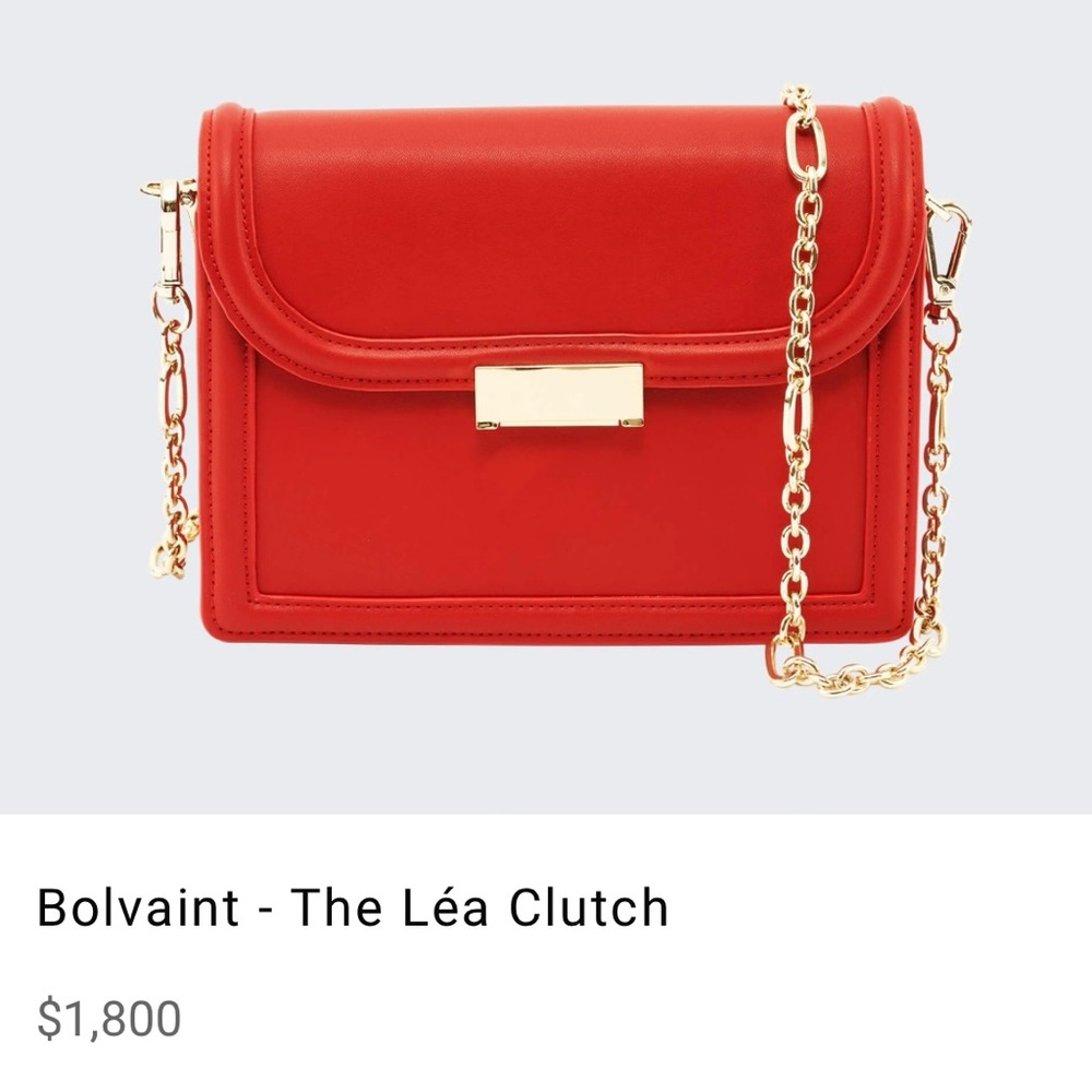 BOLVAINT Paris The Léa Clutch red leather bag with removable gold chain